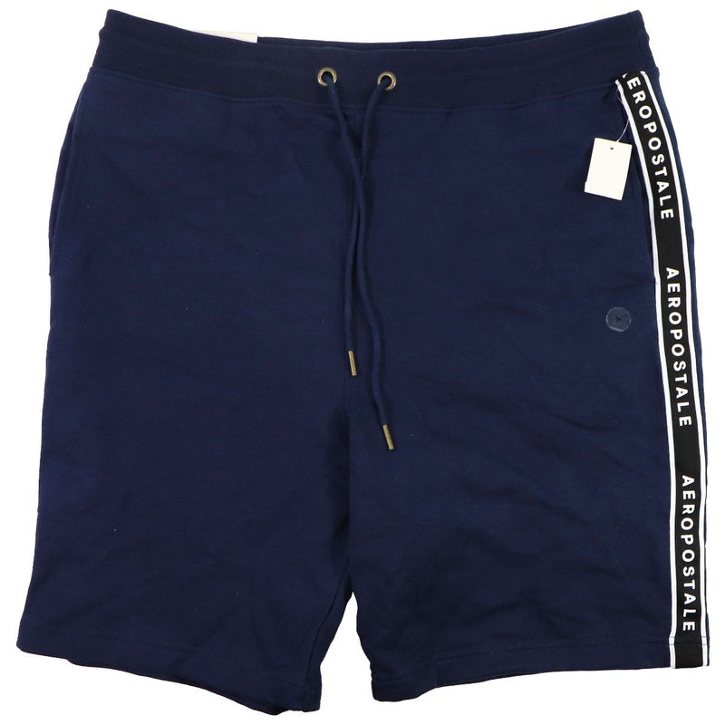 AEROPOSTALE Fleece Logo Name Stripe Shorts for Men - Navy (Size: L)
