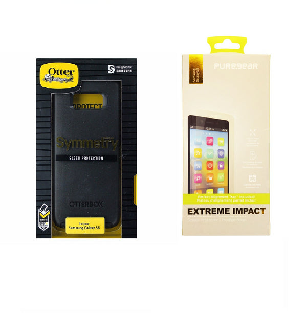 Black OtterBox Symmetry Case and PureGear Screen Protector KIT for Galaxy S8