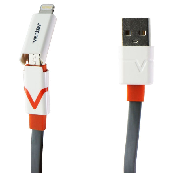 Ventev (3-Ft) Micro-USB and Lightning 8-Pin Switch Tip USB Cable - Gray/Orange