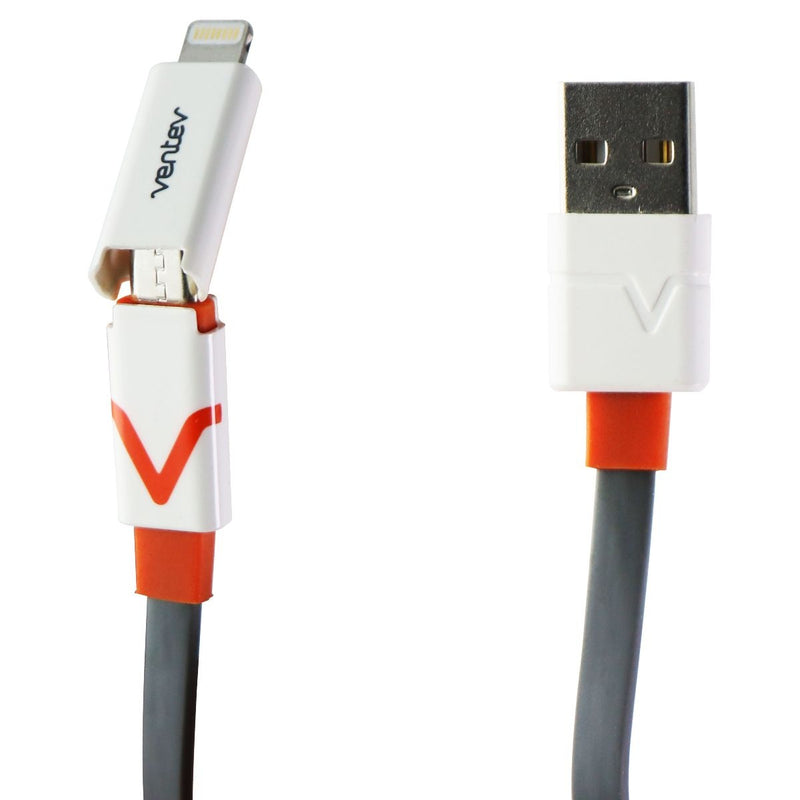 Ventev (3-Ft) Micro-USB and Lightning 8-Pin Switch Tip USB Cable - Gray/Orange