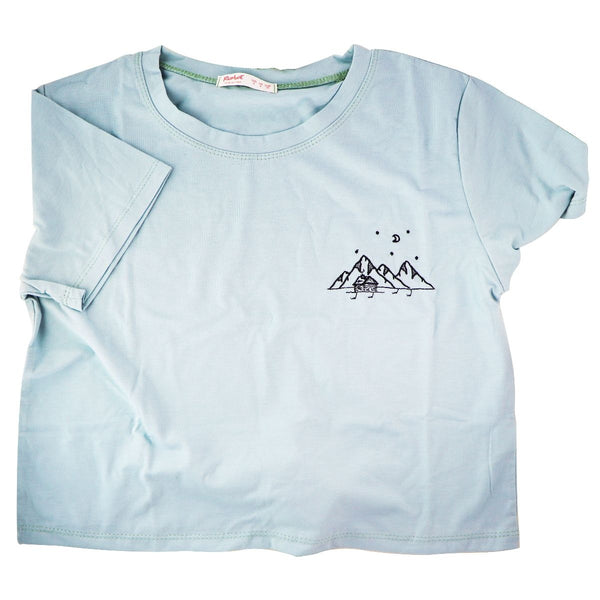 Romwe Mountains/Cabin Cropped T-Shirt - Blue / Small - Girls (4)