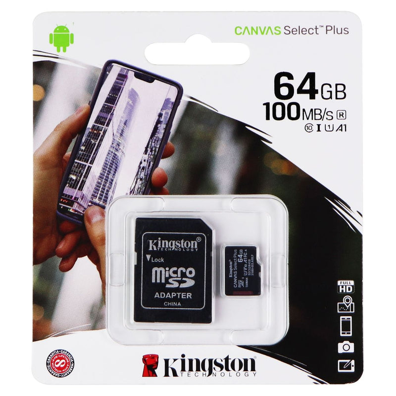 Kingston 64GB microSDHC Canvas Select Plus 100MB/s A1 Class 10 UHS-I Memory Card