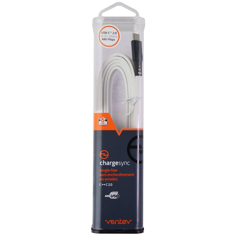 Ventev 6-Foot ChargeSync (USB-C) to (USB-C) Flat Tangle-Free Cable - White