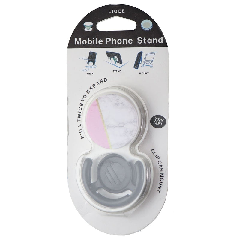 Liqee Mobile Phone Stand and Clip Car Mount - Marble Gray/Pink