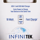 Infinitek 18W Fast Charge (USB-C) & (USB) Wall Charger - White/Gray
