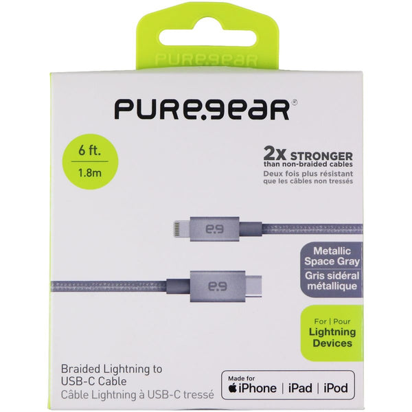 PureGear Braided MFI to USB-C 6ft. Charging Cable - Metallic Space Gray