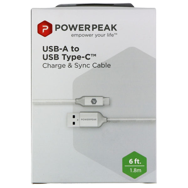 PowerPeak (6-Foot) USB to USB-C Charge & Sync Braided Cable - Silver