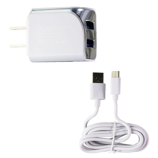 NEM (3.1A) Dual USB Wall Charger/Adapter and 5-Foot (USB-C) Cable - White