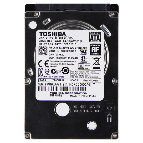 Toshiba (500GB) 7200RPM 2.5 SATA HDD Hard Drive (MQ01ACF050)