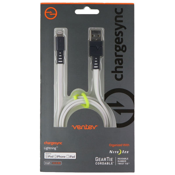 Ventev (3.3-Foot) USB Flat Cable with Nite-Ize Cable Tie - White/Neon