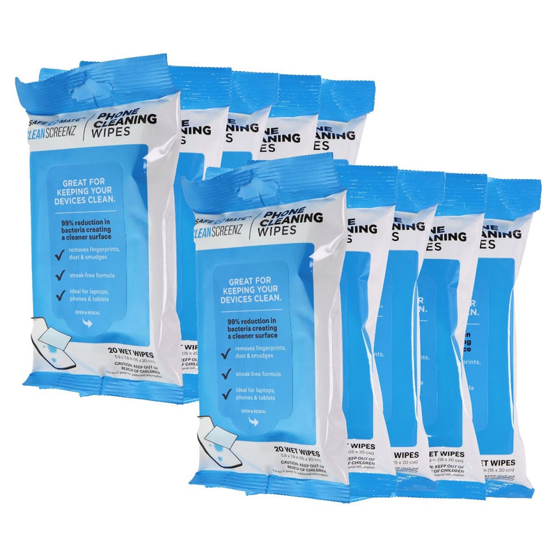 10 Packs of SafeMate Screenz Phone Cleaning Wipes (20 Wipe Per Pack, 5.9x7.9in)