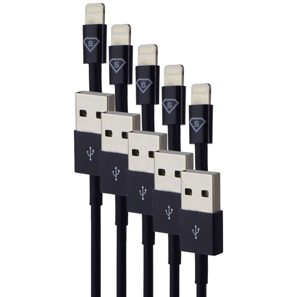 (5 Pack) Combo of (3-Ft) 8-Pin to USB Charging Cables for iPhone/iPad - Blue