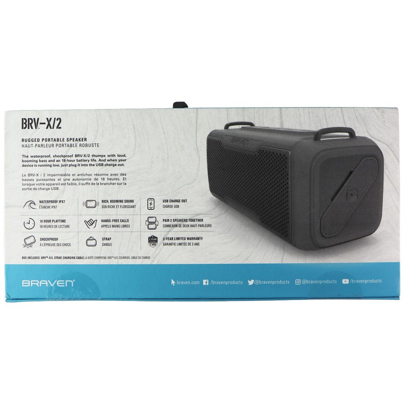 Braven BRV-X/2 Wireless Bluetooth Rugged Portable Waterproof Speaker - Gray