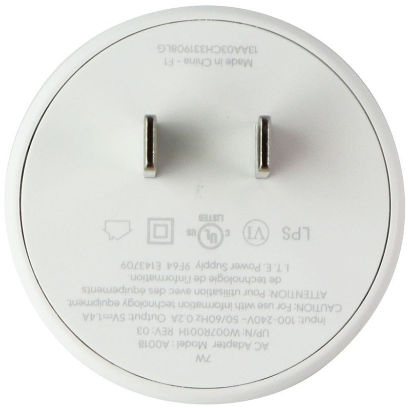Google HUB (5V/1.4A) 7W Single USB Rounded Wall Adapter/Charger - White (A0018)