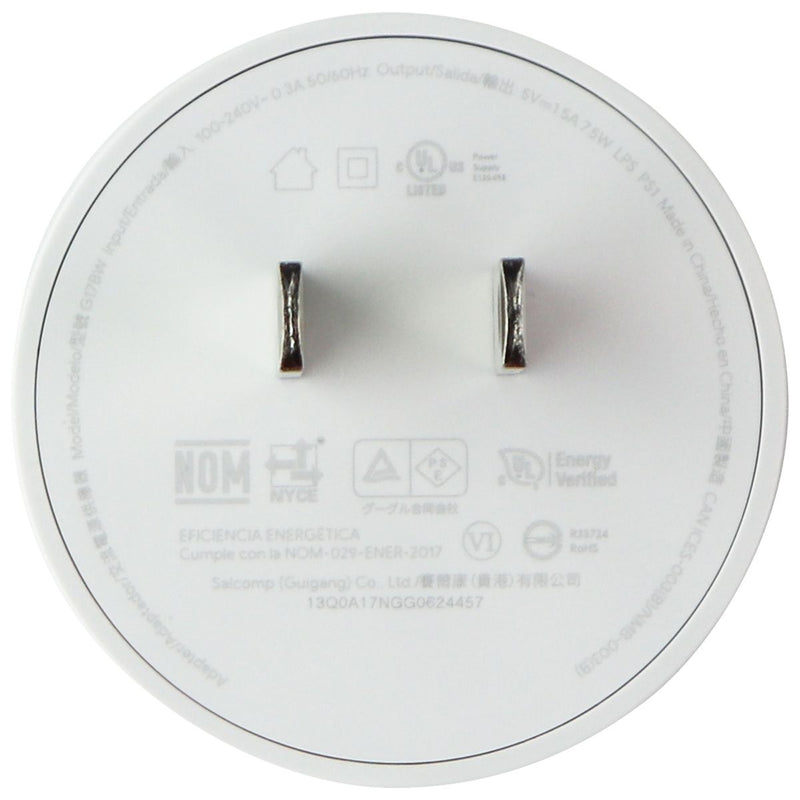 Google (5V/1.5A) 7.5W Single USB Round Wall Adapter/Charger - White (G17BW)
