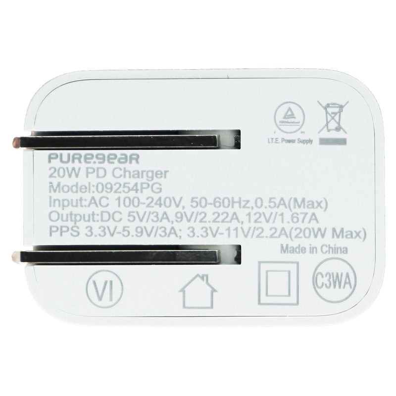 PureGear 20-Watt LightSpeed USB-C Wall Charger with MFi Cable for iPhone - White