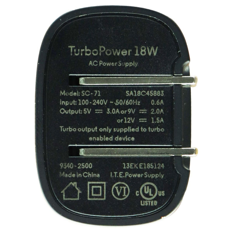 Motorola TurboPower 18W Single USB Wall Charger - Black (SC-71 / SA18C45883)