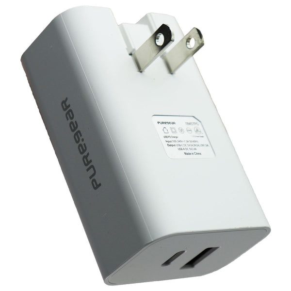PureGear LightSpeed 30W Dual USB-A/USB-C Port Wall Charger - White