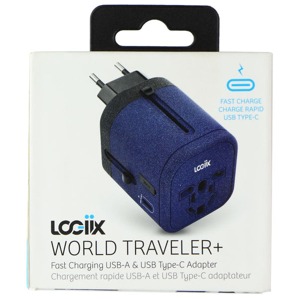 Logiix (World Traveler+) Fast Charging USB + USB-C Wall Adapter - Blue