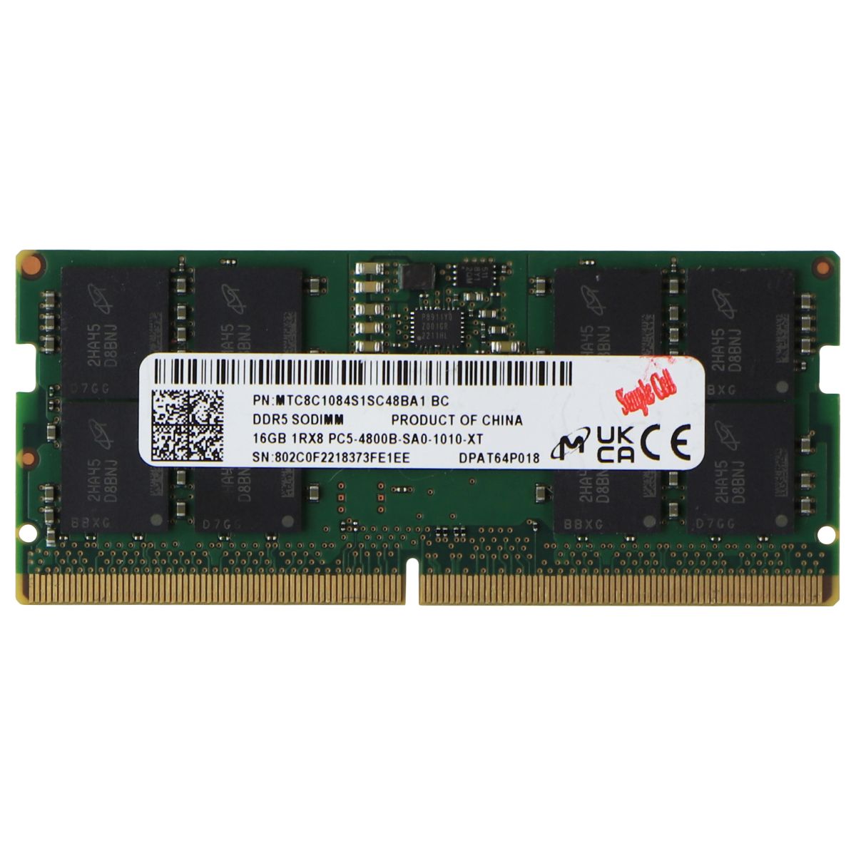 Micron DDR5 SODIMM (16GB) RAM 1Rx8 PC5-4800B-SA0-1010-XT MTC8C1084S1SC