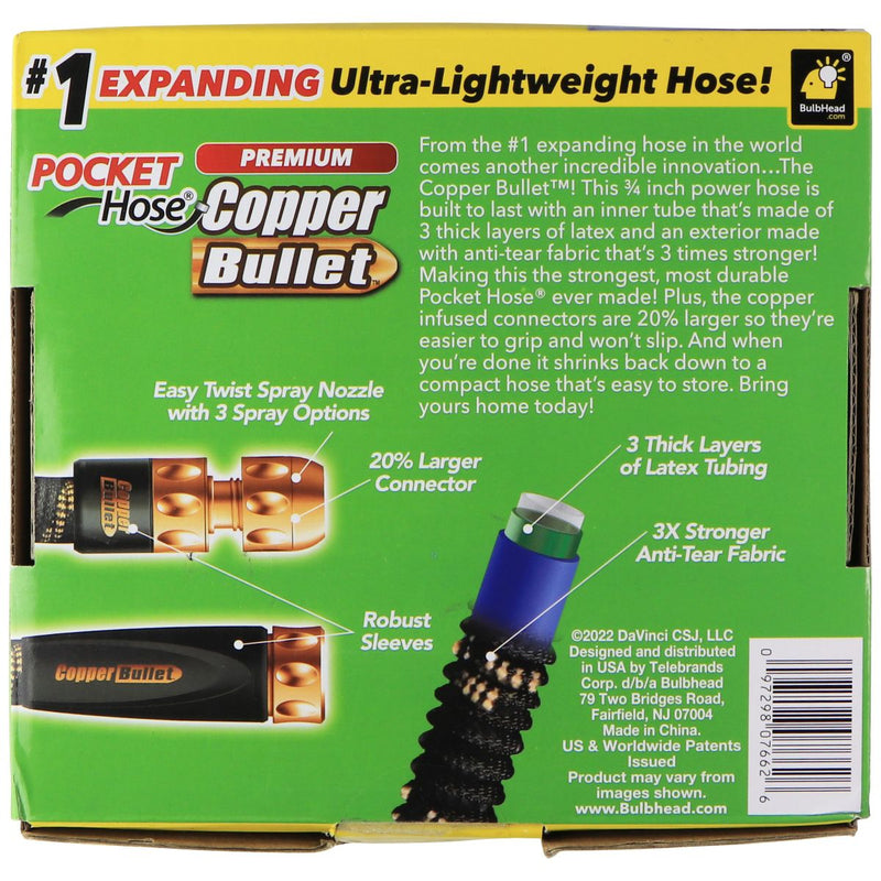 PocketHose Premium Copper Bullet Water Hose with Nozzle - 25 Ft - Copper / Black