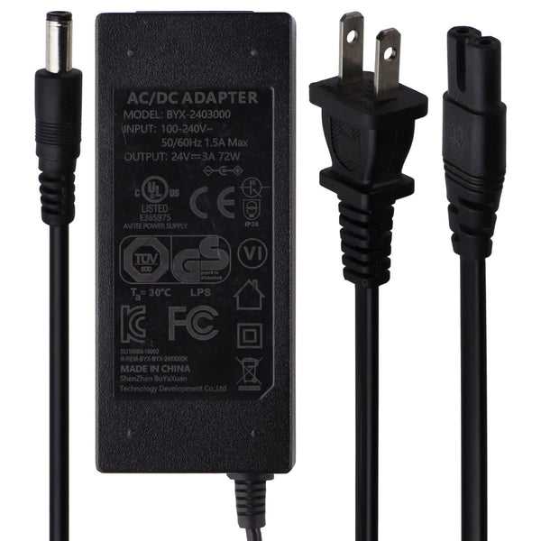 ShenZhen (24V/3A) 72W AC/DC Adapter Power Supply - Black (BYX-2403000)