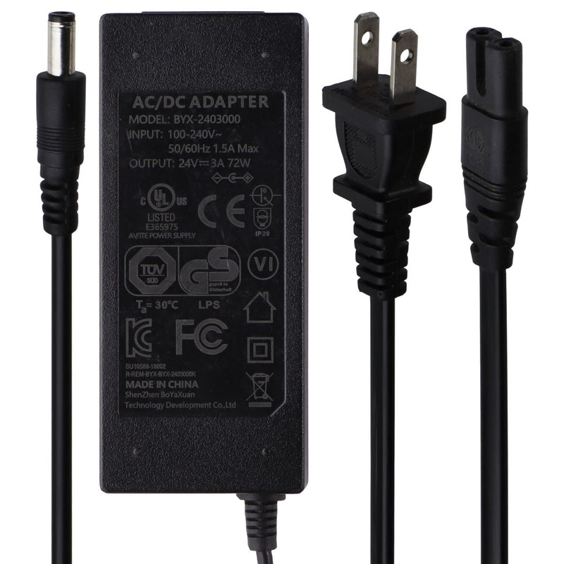 ShenZhen (24V/3A) 72W AC/DC Adapter Power Supply - Black (BYX-2403000)