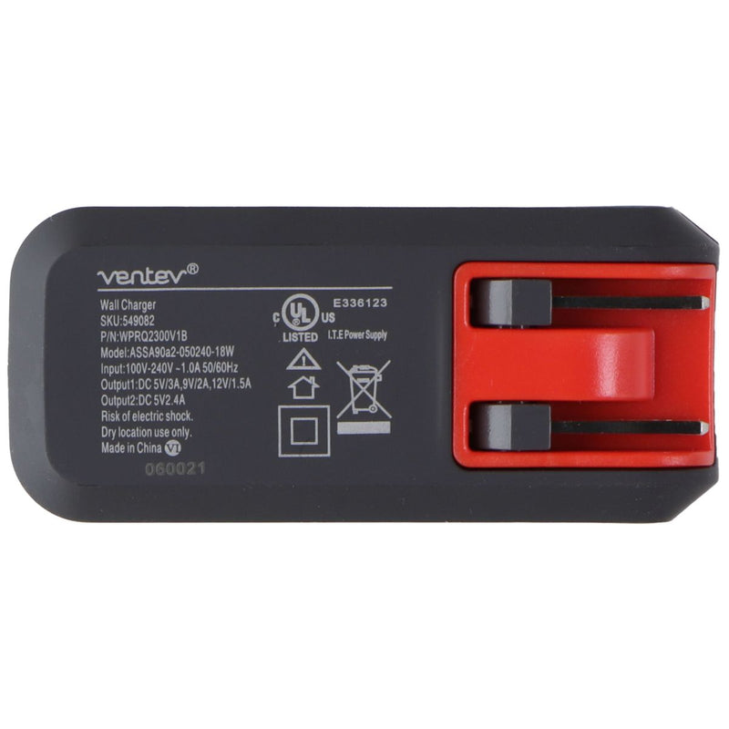 Ventev 18W/3A Wallport rq2300 QC 3.0 Dual USB Charger/Adapter - Gray