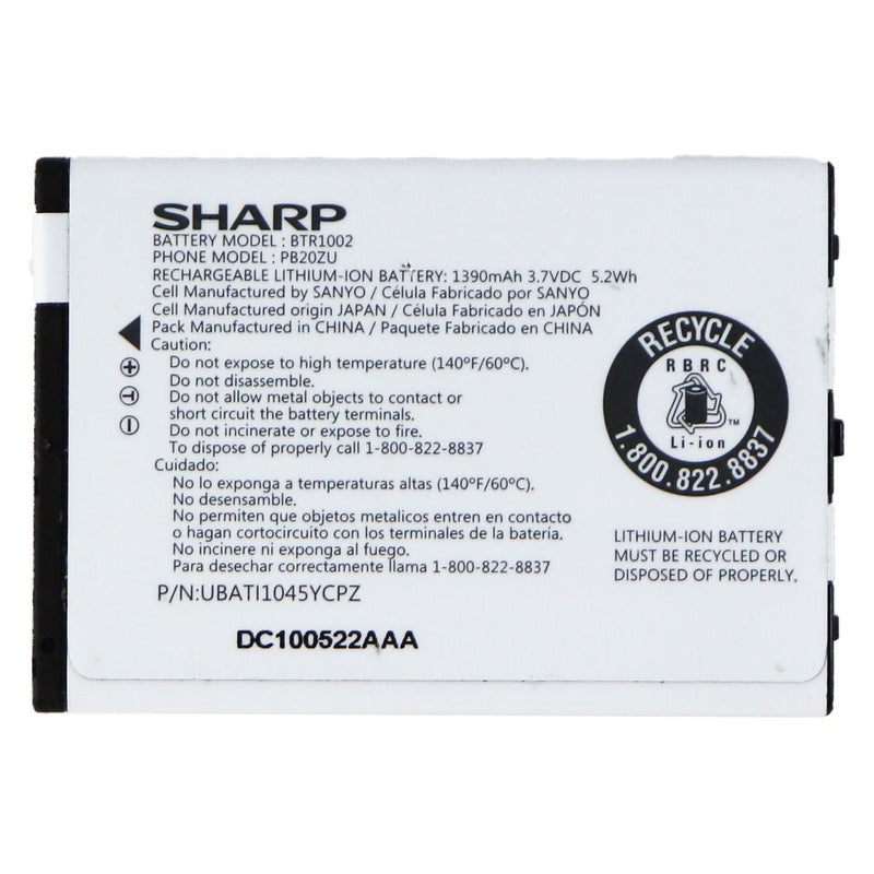 Sharp Rechargeable 3.7V 1390mAh Battery (BTR1002) / PB20ZU - SHARP - Simple Cell Shop, Free shipping from Maryland!