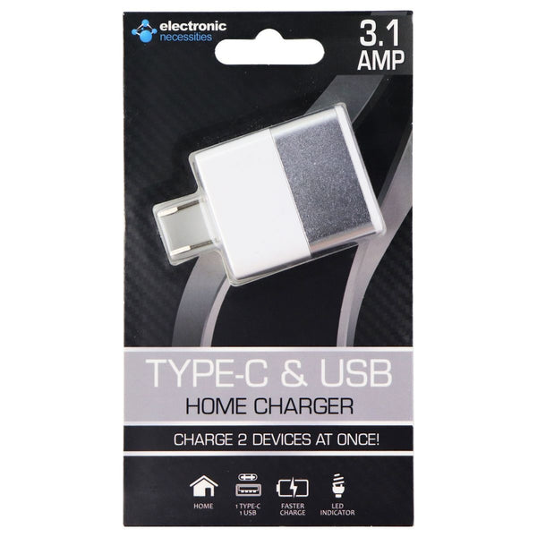 Electronic Necessities 3.1A Type-C and USB Home Charger - White/Gray - Electronic Necessities - Simple Cell Shop, Free shipping from Maryland!