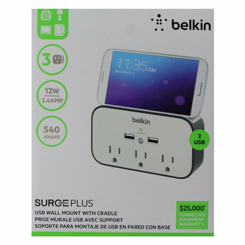Belkin 3-Outlet Wall Mount Cradle Surge Protector with Dual USB Charging Ports - Belkin - Simple Cell Shop, Free shipping from Maryland!