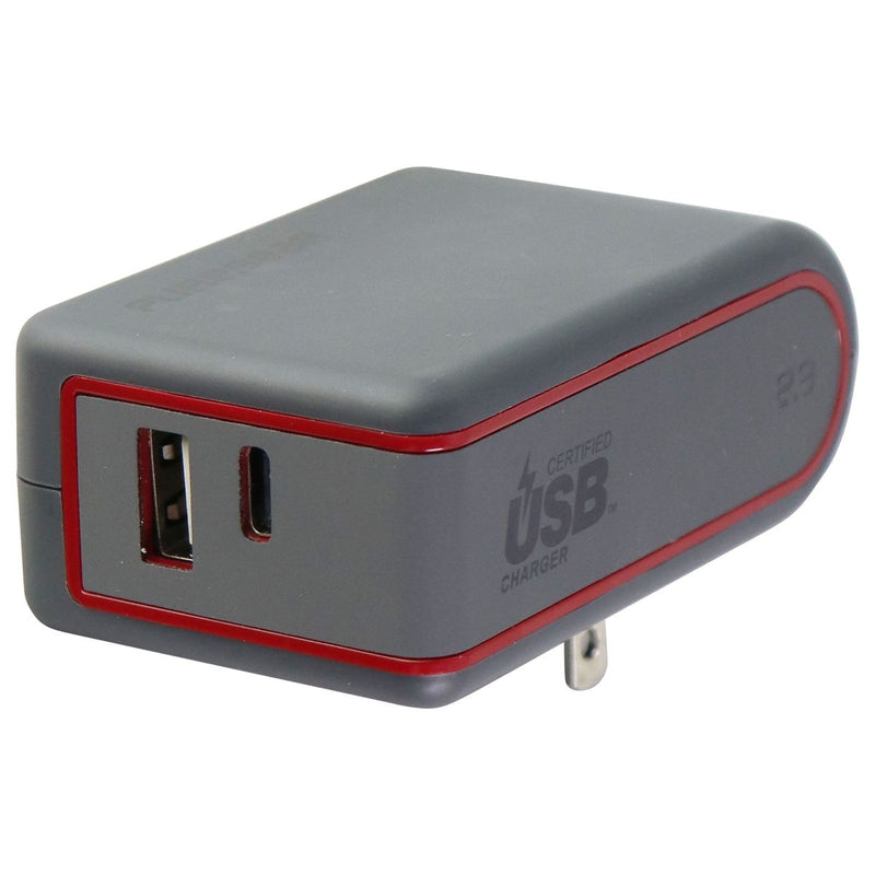 Puregear Universal 57W Dual USB-A and USB-C (PD 2.0) Wall Charger - Gray/Red - PureGear - Simple Cell Shop, Free shipping from Maryland!