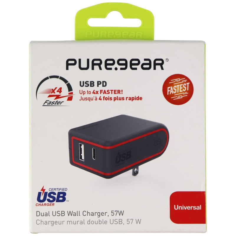 Puregear Universal 57W Dual USB-A and USB-C (PD 2.0) Wall Charger - Gray/Red - PureGear - Simple Cell Shop, Free shipping from Maryland!