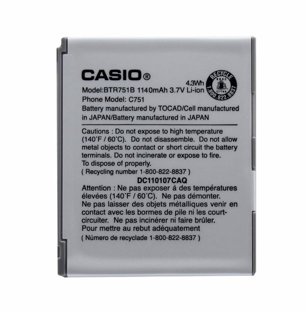 OEM Casio BTR751B 1140 mAh Replacement Battery for  GzOne Ravine C751 - Casio - Simple Cell Shop, Free shipping from Maryland!