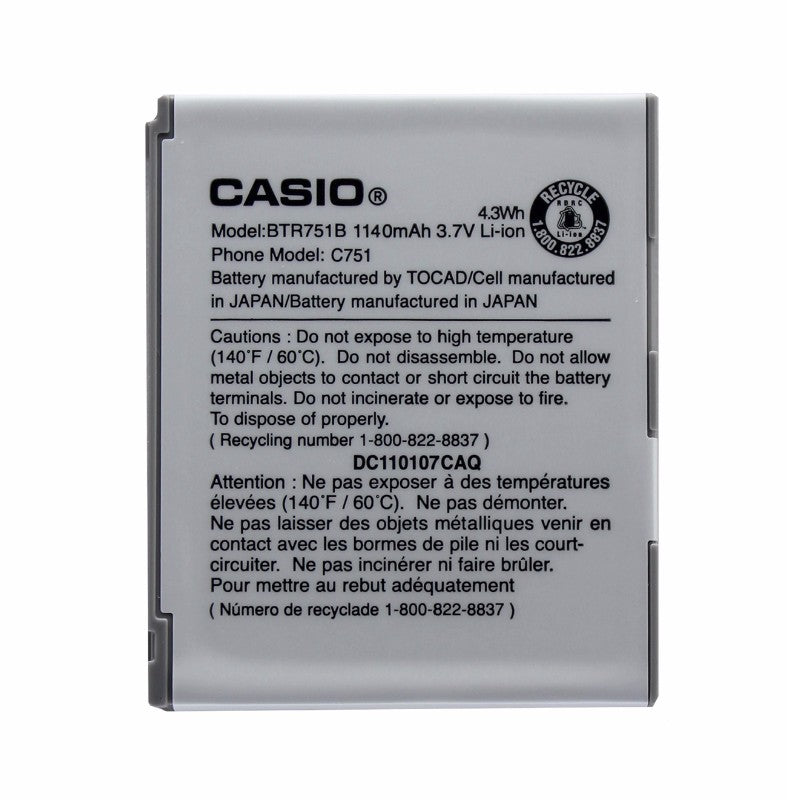OEM Casio BTR751B 1140 mAh Replacement Battery for  GzOne Ravine C751 - Casio - Simple Cell Shop, Free shipping from Maryland!