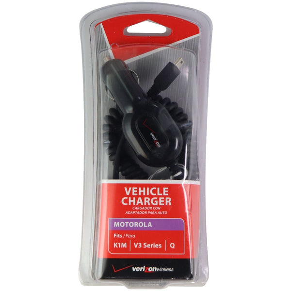 Verizon Mini-USB Coiled Vehicle Charger for Motorola K1M / V3 Series / Q - Black - Verizon - Simple Cell Shop, Free shipping from Maryland!