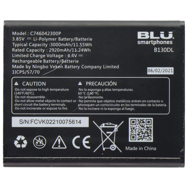 BLU Lithium-Polymer Battery (C746942300P) (4.4V/11.55Wh/3000mAh) - BLU - Simple Cell Shop, Free shipping from Maryland!