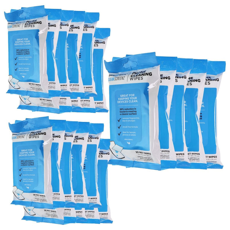 25 Packs of SafeMate Screenz Phone Cleaning Wipes (20 Wipe Per Pack, 5.9x7.9in) - SafeMate - Simple Cell Shop, Free shipping from Maryland!