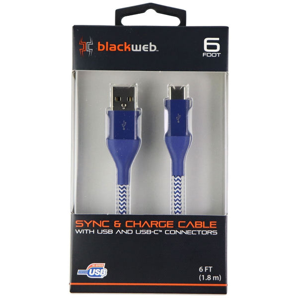 Blackweb (6-Foot) USB to USB-C Charge/Sync Braided Cable - Blue / White - BlackWeb - Simple Cell Shop, Free shipping from Maryland!