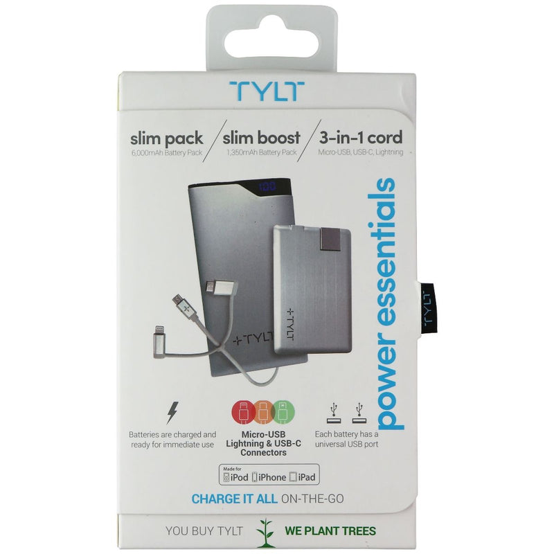 TYLT Slim Pack, Slim Boost, and 3-in-1 Cord Combo - Silver - TYLT - Simple Cell Shop, Free shipping from Maryland!