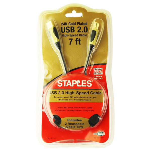 Staples (7-Ft) 24K Gold Plated USB 2.0 Printer/Hub Cable - Black - Staples - Simple Cell Shop, Free shipping from Maryland!