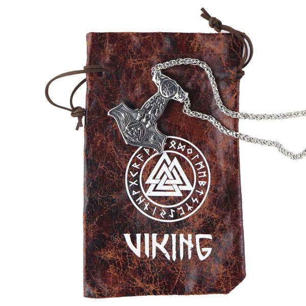 GuoShuang Nordic Viking Mjolnir Thor Hammer Valknut Stainless Steel Necklace - GuoShuang - Simple Cell Shop, Free shipping from Maryland!