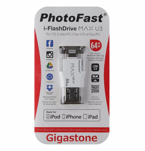 PhotoFast Gigastone USB 3.0 i-FlashDrive MAX U3 for iOS - White 64GB - Gigastone - Simple Cell Shop, Free shipping from Maryland!