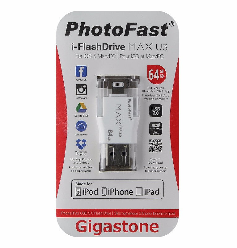 PhotoFast Gigastone USB 3.0 i-FlashDrive MAX U3 for iOS - White 64GB - Gigastone - Simple Cell Shop, Free shipping from Maryland!