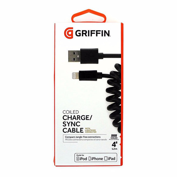 Griffin (GC36632 - 2) 4Ft Coiled Charge/Sync Cable for Apple iPhones - Black - Griffin - Simple Cell Shop, Free shipping from Maryland!