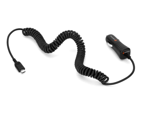Griffin PowerJolt SE 3FT USB-C (Type C) 15W 3A Coiled Car Charger - Black - Griffin - Simple Cell Shop, Free shipping from Maryland!