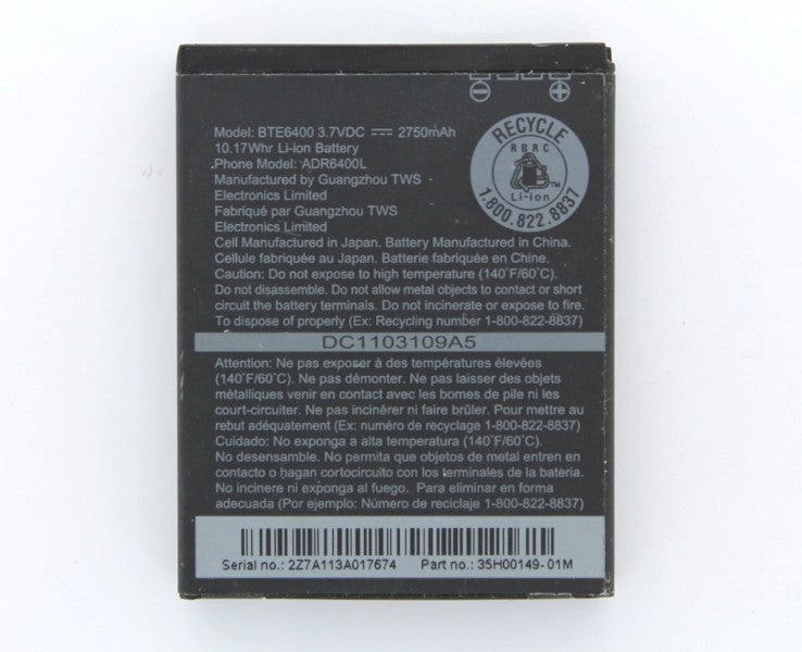 OEM HTC BTE6400 2750 mAh Replacement Battery for THUNDERBOLT 4G - HTC - Simple Cell Shop, Free shipping from Maryland!