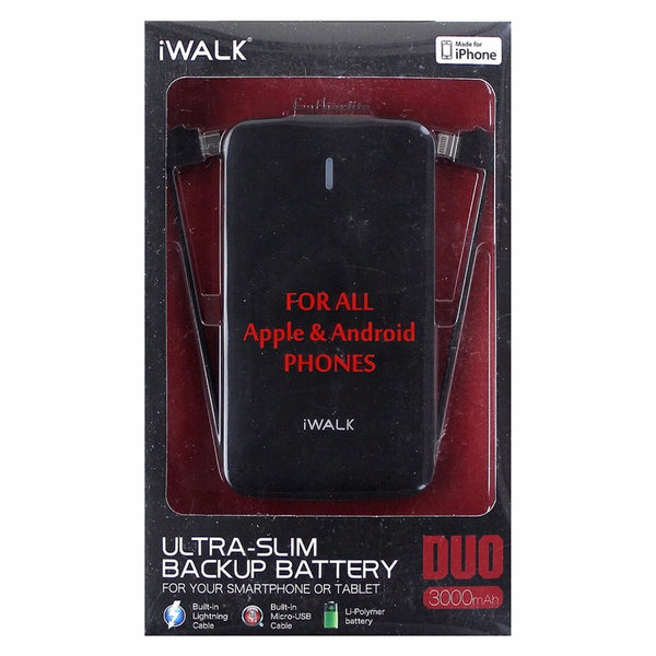 iWalk Ultra-Slim 3000mAh Backup Battery w/ Micro-USB and Cable for iPhone- Black - iWalk - Simple Cell Shop, Free shipping from Maryland!