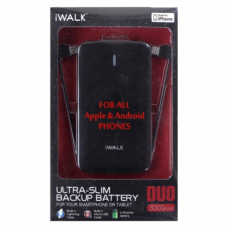 iWalk Ultra-Slim 3000mAh Backup Battery w/ Micro-USB and Cable for iPhone- Black - iWalk - Simple Cell Shop, Free shipping from Maryland!