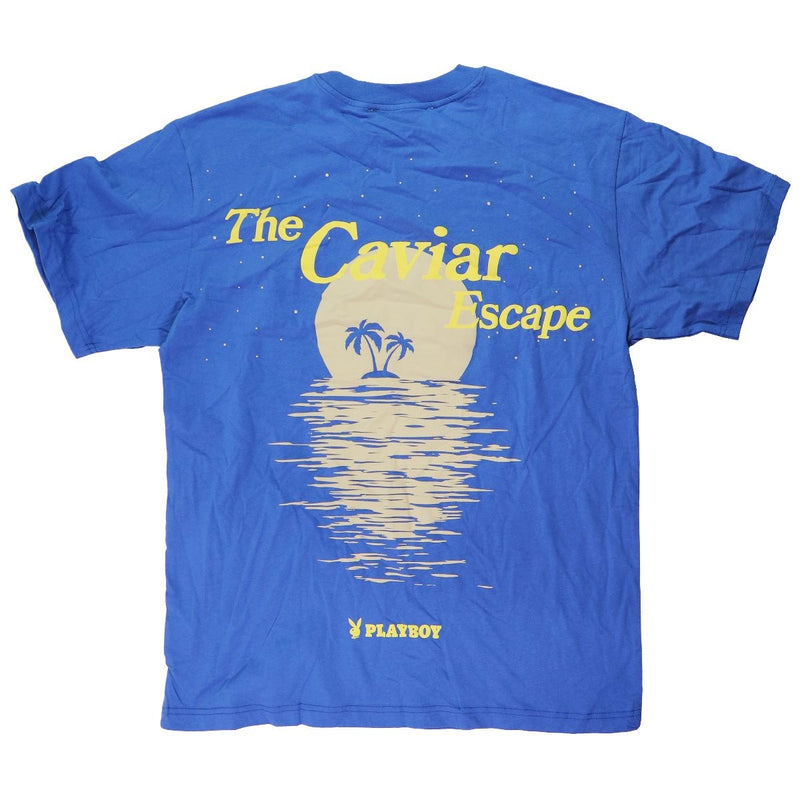 PacSun Playboy &#34;Caviar Escape&#34; Graphic T-Shirt - Blue / Yellow (Size: L)